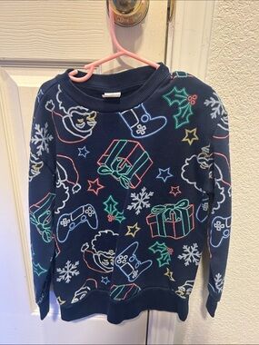 Holiday Time Navy Kids Plush Holiday Graphic Sweater